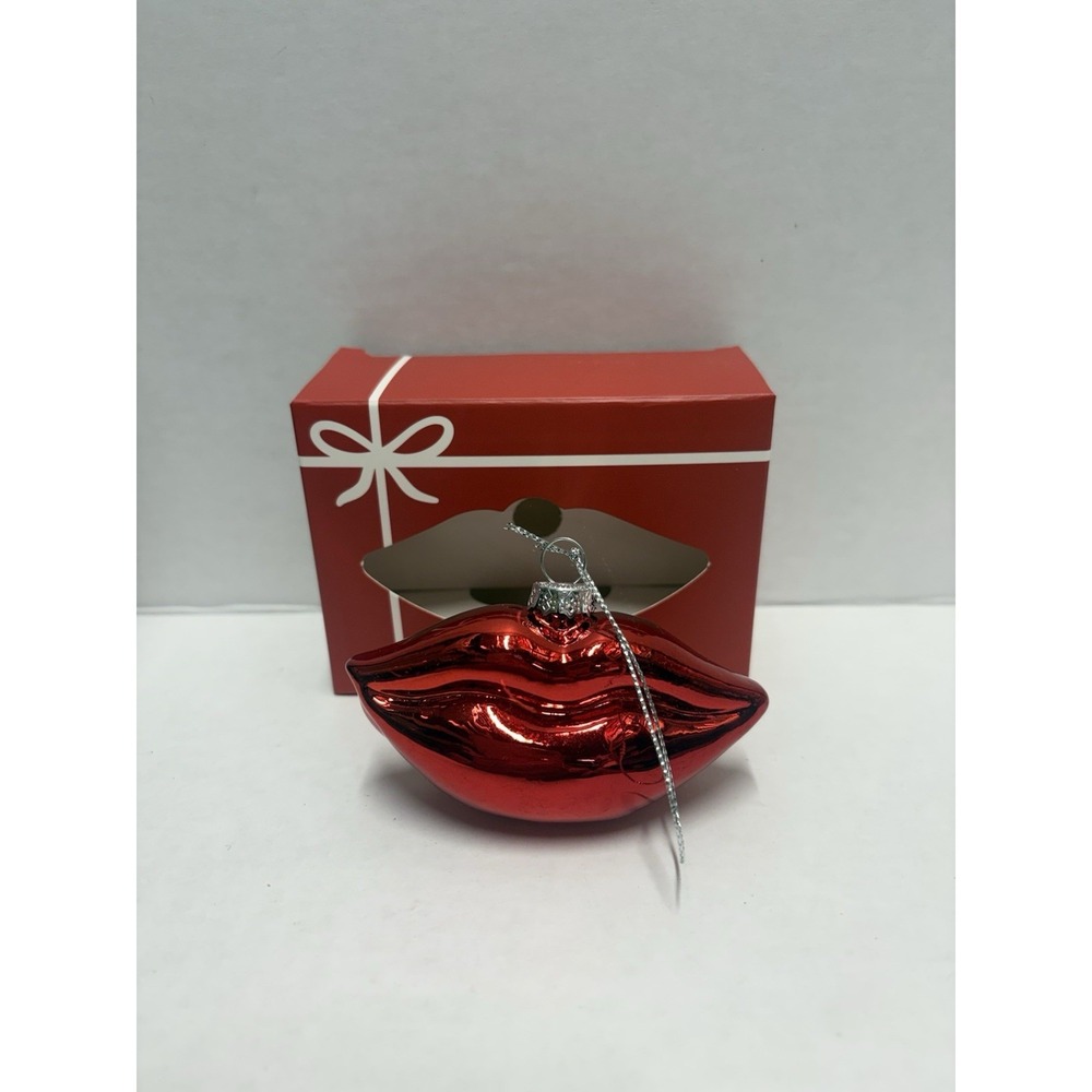 Red Lip Lipstick Red Lips Christmas Holiday Valentine Love Glass Ornament